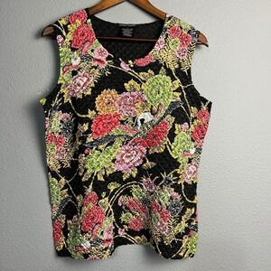 Tania Nardi Crinkle Baroque Floral Tapestry Tank Top Sleeveless Textured Artsy L
